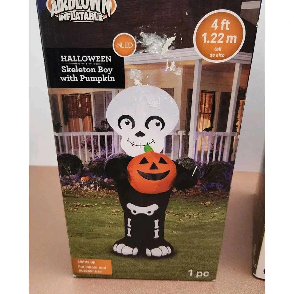 Gemmy Airblown Inflatable Skeleton W Pumpkin 4 Ft Halloween Decoration Led Light